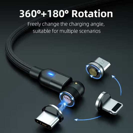 540 degrees Rotatable 3 in 1 Magnetic Cable 3A